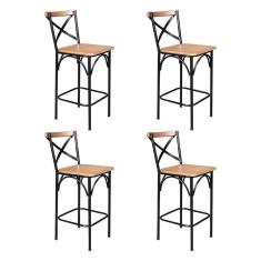 Imagem de Kit 4 Banquetas Alta Industrial Paris Base Alumínio Com Encosto - Natural - Bege