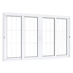 Imagem de Janela de Aluminío de Correr 100x200cm 2 Folhas Móveis 2 Fixas com Grade e Vidro Lucasa Eccellente Branco