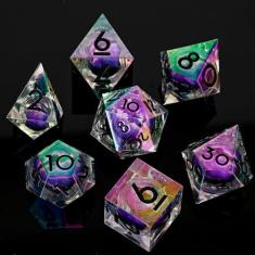 Imagem de UBEUCK DND Longan Dice, Dungeons & Dragons Edge Sharp Resin Dice, 7-Piece Liquid Core Dice with Gift Box.New Plating Resin Die.