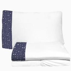 Imagem de Jogo De Lençol 3 Peças Solteiro Especial King 96 Blue Stars Brilha Mal