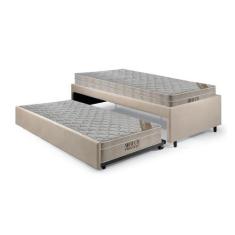 Imagem de Bicama Box Solteiro Suede Bege 88X188 Com Dois Colchões Airtech Molas