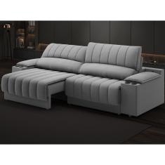 Imagem de Sofá com Porta Copos Carregador USB Ret Rec Murano 2,00m Velosuede Grafite - NETSOFAS