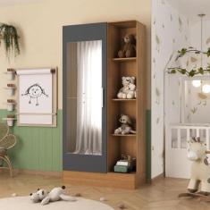 Imagem de Guarda Roupa Infantil 1 Porta com Espelho Sara Cinamomo/Chumbo - Espre