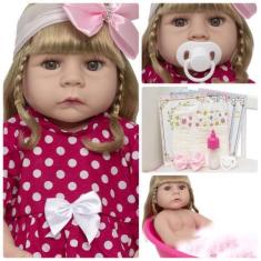 Imagem de Bebe Reborn Menina Loira Realista Pode Banho + Acessórios - Cegonha Re