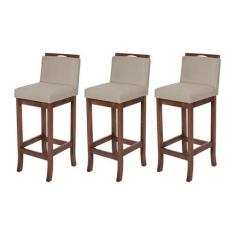 Imagem de Kit 3 Banquetas Alta para Balcão Turim Madeira Capuccino Suede CCS - C