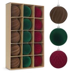 Imagem de Artmag Conjunto de 15 peças de bolas de Natal de veludo para pendurar, bolas de árvore de Natal flocadas de plástico à prova de estilhaçamento, decorações de Natal, festivais, decoração de festa de