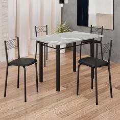 Imagem de Conjunto Sala de Jantar Mesa Retangular 100x60cm Tampo Granito Topázio 4 Banquetas Maragogi Yescasa Preto Liso/Preto Fosco