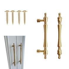 Imagem de LFWATAXY 2 peças de alças de armário douradas, puxadores de armário de latão escovado, ferragens douradas para armários, ferragens de armário de cozinha para puxadores de gaveta de armário