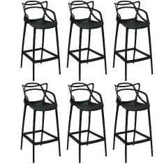 Imagem de Kit 6 Banquetas Allegra com Encosto Design Cozinha/bancada - Preto
