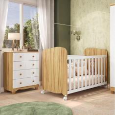 Imagem de Quarto de Bebê com Berço e Cômoda 4 Gavetas 100% Mdf Mimo Espresso Móveis Branco Brilho/Amêndoa