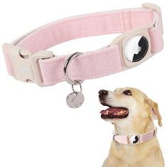 Imagem de DOGWONG Airtag Coleira de algodão cânhamo para cães, resistente com suporte para etiqueta de ar, coleira rosa para cães de tecido natural durável, colar para cachorrinhos fofos para cães pequenos, médios e grandes