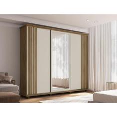 Imagem de Guarda Roupa Casal com Espelho 3 Portas de Correr 4 Gavetas Espanha Cinamomo/off White