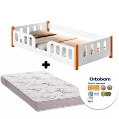 Imagem de Cama De Bebê Com Colchão Infantil Ortobom Grades De Proteção Branco Melin Shop JM