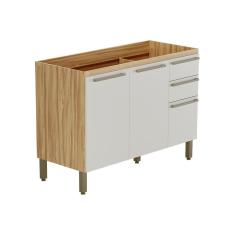 Imagem de Balcão De Cozinha P/Pia Nápoli Prime 3 Portas E 2 Gavetas S/Tampo 120cm Amendoa/Off White - Ronipa