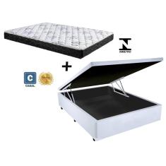 Imagem de Cama Box Baú Casal Sono Sintético Branco + Colchão Casal Sono Espuma D23 Com eps 20x138x188
