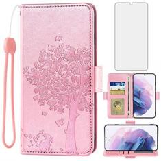 Imagem de Asuwish Capa carteira compatível com Samsung Galaxy S21 Plus Glaxay S21+ 5G e protetor de tela de vidro temperado flip porta-cartões para celular Gaxaly S21+5G S21plus 21S + S 21 21+ G5 ouro rosa