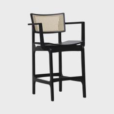 Imagem de Banqueta Alta Bistrô Apollo com Braços Madeira Maciça Encosto Telinha Assento Anatômico Madeira