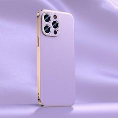 Imagem de Capa de telefone de couro para iPhone 14 12 11 13 15 Pro Max 15Pro 14Pro Chapeamento de proteção de lente completa capa traseira, roxo (A006), para iPhone 13Pro Max