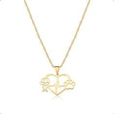 Imagem de Cordão Feminino Ouro 18K 45Cm + Pingente Filho E Pet