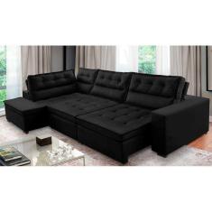 Imagem de Sofá de Canto Retrátil e Reclinável com Molas 3,00x2,00 Esq Virginia Suede Preto Adonai Estofados