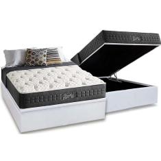 Imagem de Cama Box Baú Casal: Colchão Molas MasterPocket Ensacadas Anjos Versalhes + Base crc Courano Branco(138x188)