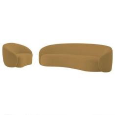 Imagem de Kit Sofá 3 Lugares 180cm e Poltrona Orgânica Luxo Recepção Amore Boucl
