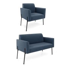 Imagem de Sofá Namoradeira E Poltrona Pé De Ferro Preto Marisa Suede Azul Marinho D03 - D`rossi