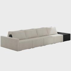 Imagem de Sofá Ilha Modular Para Sala 432cm com Puff Dublin K01 Bouclê Creme e Sintético Preto - Lyam Decor