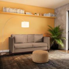 Imagem de Sofá 3 Lugares Barein Base De Madeira Linho Cotton Bege - Mobly