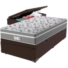 Imagem de Cama Box Baú Marrom e Colchão Evolution Molas Ensacadas Solteiro Probe