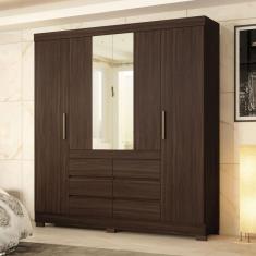 Imagem de Guarda-Roupa Casal Cádis 4 Portas 6 Gavetas com Espelho Café Touch - Demóbile