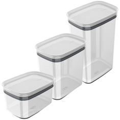 Imagem de Kit Potes Herméticos Retangulares 0,65L 1,5L E 2,3L Porta Mantimentos Com Tampa 