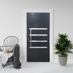 Imagem de Porta Pivotante de Alumínio 210 x 100cm com Friso e Fechadura Digital Linha 30 Direita Preto