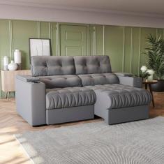 Imagem de Sofá 230cm com Porta Copos Retrátil e Reclinável Premier Titânio