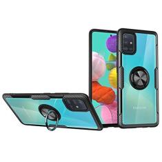 Imagem de SORAKA Capa transparente para Samsung Galaxy A51 4G com suporte para anel,capa de PC rígida transparente Capa Samsung Galaxy A51 4G com placa de metal para suporte magnético de telefone para carro