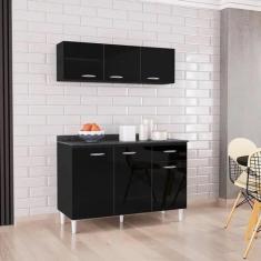 Imagem de Cozinha Compacta Balcão 3 Portas 1 Gaveta Com Armário Aéreo 3 Portas P