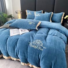 Imagem de Conjunto De Capa De Edredom Para Cama De Solteiro, Conjunto De Roupa De Cama King Size De Algodão, Conjunto De Capa De Edredom De Veludo Bordado De Inverno, Fronha De Lençol De Flanela Térmica De