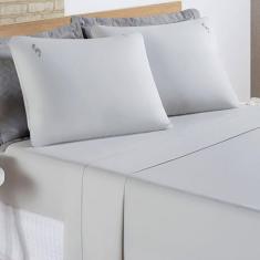 Imagem de Jogo De Cama Lençol Percal 200 Fios 100% Algodão Liana King 04 Peças Cinza