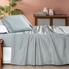 Imagem de Jogo de Cama Casal 200 Fios Detalhe Bordado Allegra 04 Peças Cinza Geada