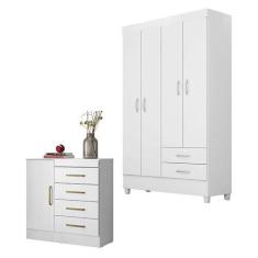 Imagem de Cômoda Montevidéu E Guarda Roupa Solteiro Astro Branco Flex - Demóbile