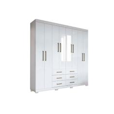 Imagem de Guarda Roupa Casal 8 Portas (2 c/ Espelho) e 6 Gavetas c/ Pés Liverpool Branco - Santos Andirá