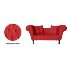 Imagem de Recamier Decorativo Divã Dubai Couro Vermelho Pés Madeira Ms Decor - N