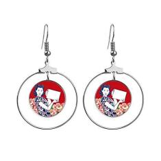 Imagem de Brincos de mulher vermelha da cultura chinesa com argola pendurada, joia circular
