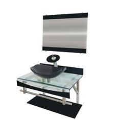 Imagem de Gabinete De Vidro 60Cm Curvado Duplo Inox Cuba Oval Grafite