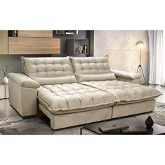 Imagem de Sofá Retrátil e Reclinável 2,52m com Molas Ensacadas Cama Inbox Aconchego Tecido Suede Bege