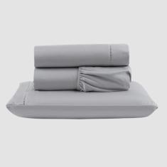 Imagem de Jogo de Lençol Peletizado 400 Fios Solteiro 3 Peças Casa - Hotel - Pousada Barato - Cinza