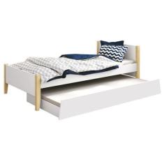 Imagem de Cama Babá Solteiro com Auxiliar Simba Branco Fosco com Natural - Movei