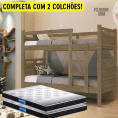 Imagem de Beliche Jaspe Versátil Castanho Vira 2 Camas + 2 Colchão Solteiro Prob