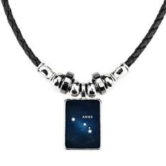 Imagem de DIYthinker Colar com símbolo do zodíaco da constelação Áries Joia Torque Pingente de corda de couro
