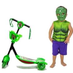 Imagem de Patinete Infantil Cestinha Verde E Fantasia Hulk - Dm Toys